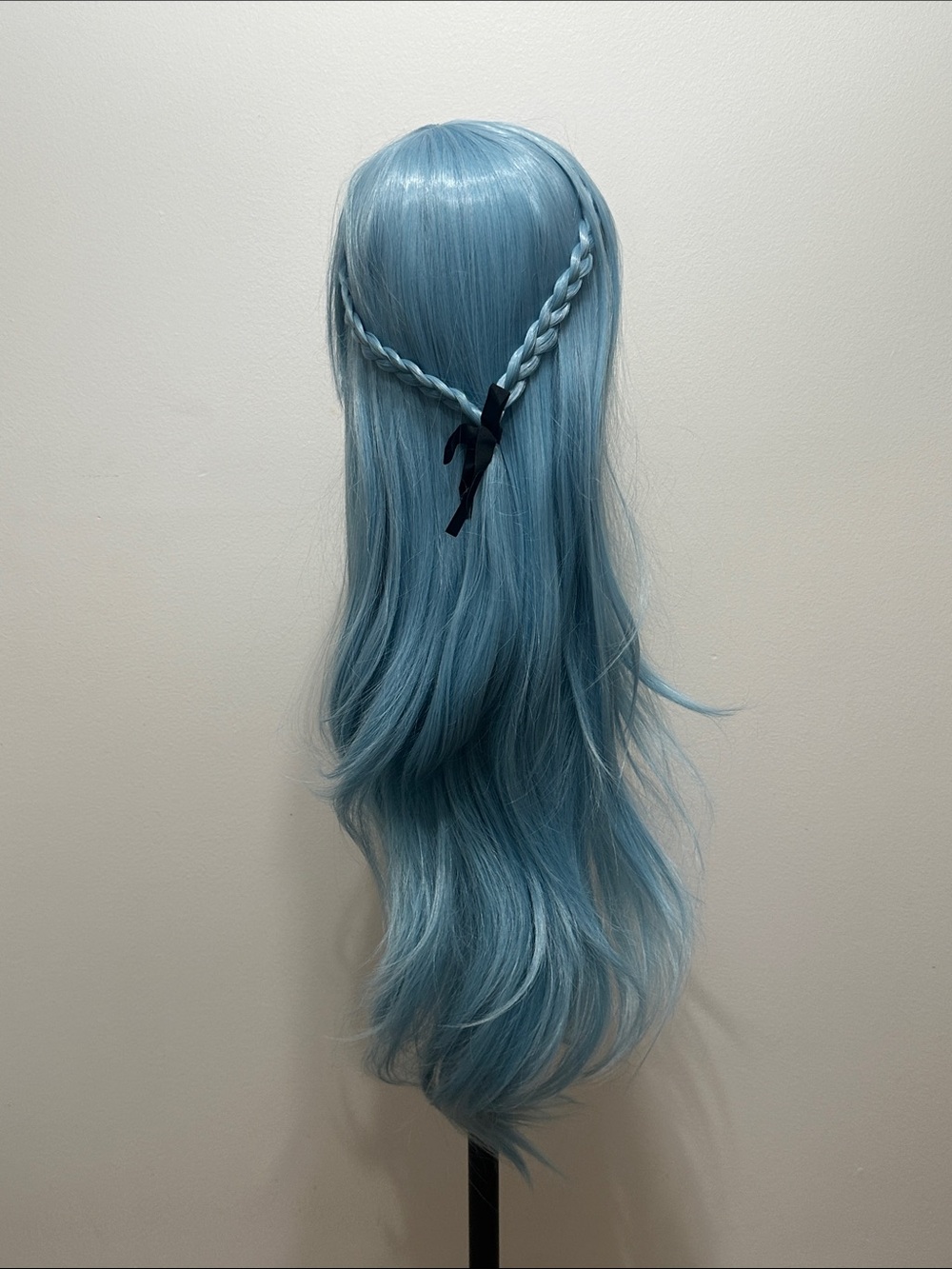 Light Blue Long Synthetic Wig with Braided Accent